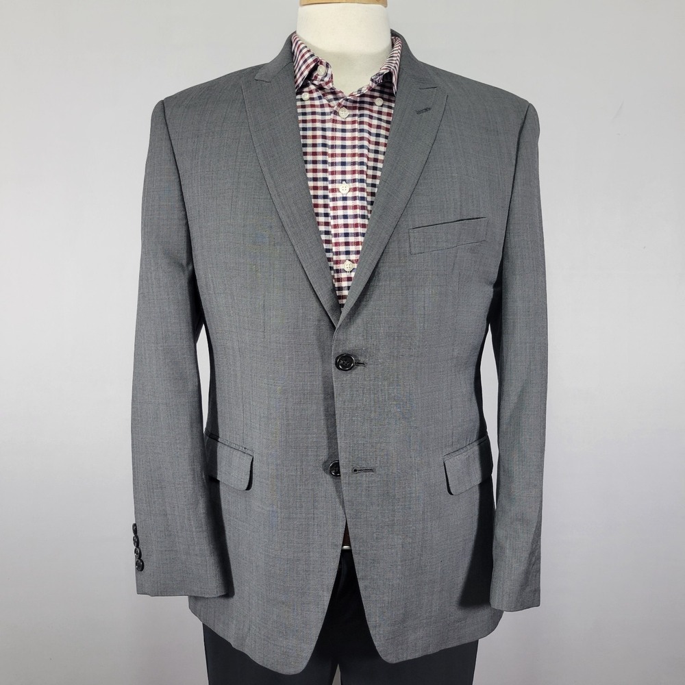 Alfani Men's Sport‎ Coat Blazer Two Button Peak Gray Sharkskin Wool Slim Fit 40S